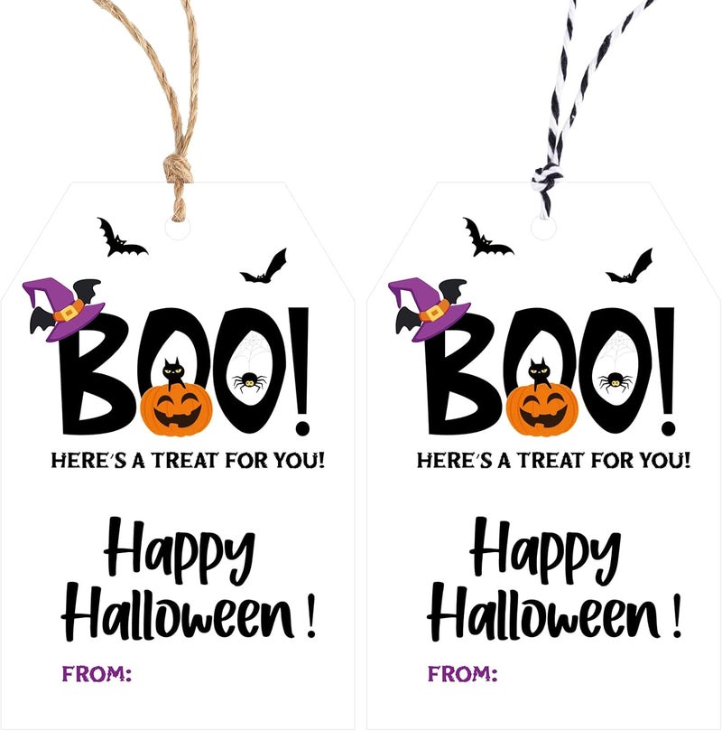 Alynta Halloween Tags with String - 50Pcs Happy Halloween Paper Gift Tags Boo Tag Pumpkin Bat Name Tag Labels for Goodie Bags Gift Wrapping Halloween Decorations (Black) - Image 1